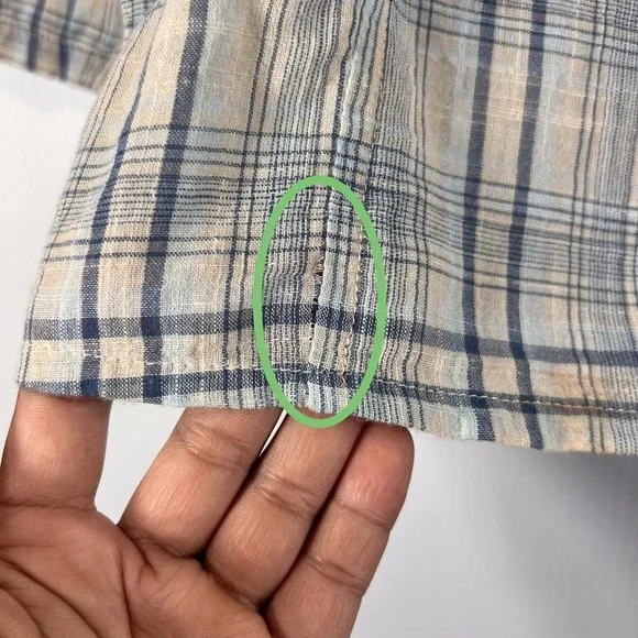 Oak + Fort Plaid Cropped Top Size M Cotton Puff Sleeve Blue Summer Western *READ - Picture 4 of 9